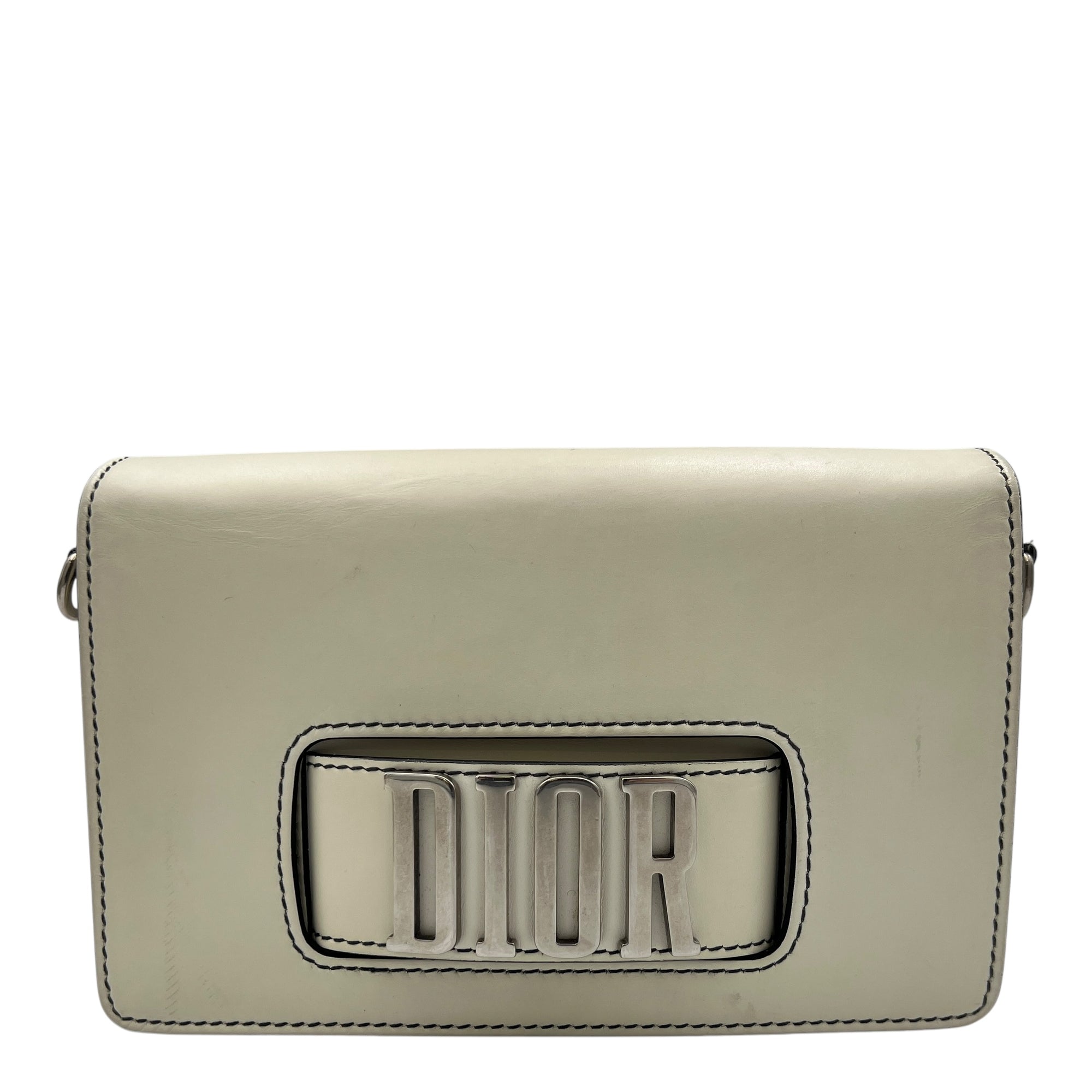 J'adior White Crossbody Bag in Calfskin, Silver hardware