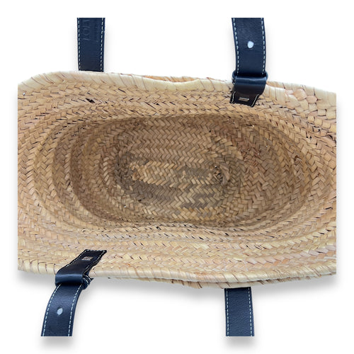 Basket Top Handle Bag Beige in Raffia, Gold hardware