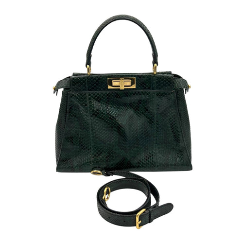 Peekaboo Top Handle Bag Green in Python Embossed Calfskin, Gold hardware