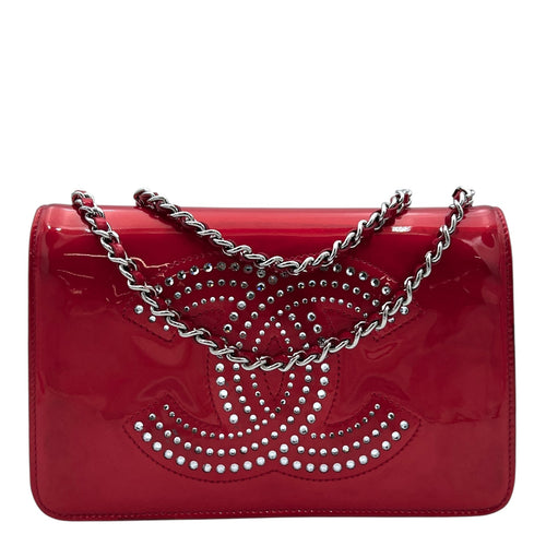 CC Wallet On Chain Red in Patent Leather, Silver hardware