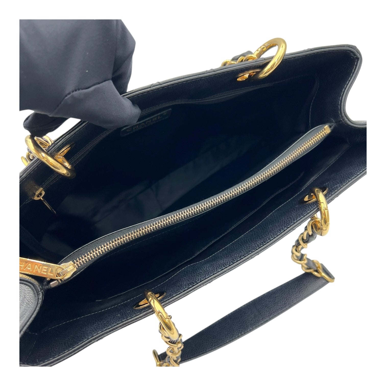 GST Tote Bag Black in Caviar Leather, Gold hardware