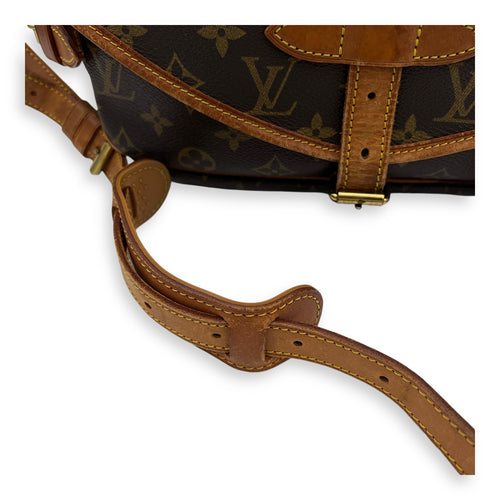 Saumur Crossbody Bag Brown in Monogram Coated Canvas, Gold hardware