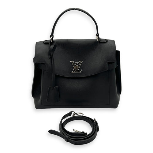 LockMe Ever MM Black Top Handle Bag in Calfskin, Silver hardware