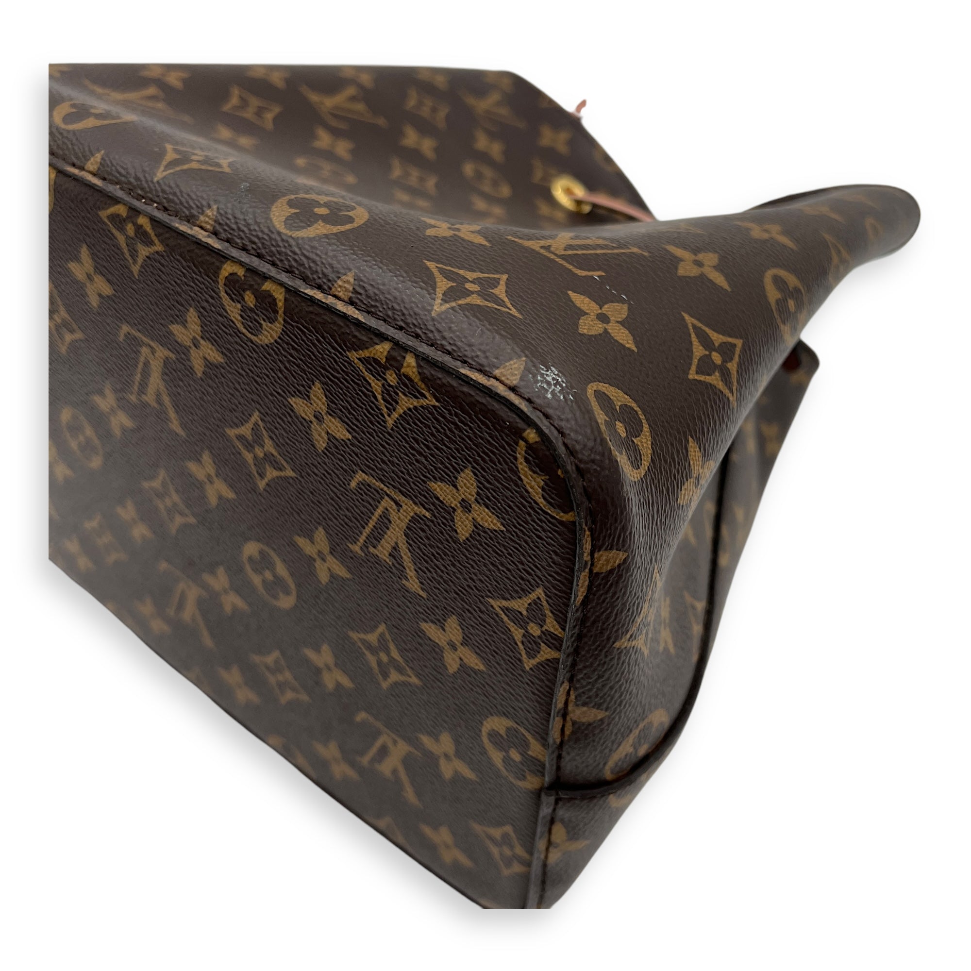 NeoNoe MM Brown Bucket Bag in Monogram Coated Canvas, Gold hardware