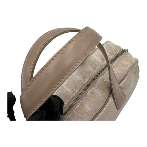 Travel Line Top Handle Bag Beige in Jacquard, Gold hardware