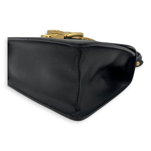 Sylvie Mini Black Top Handle Bag in Calfskin, Gold hardware