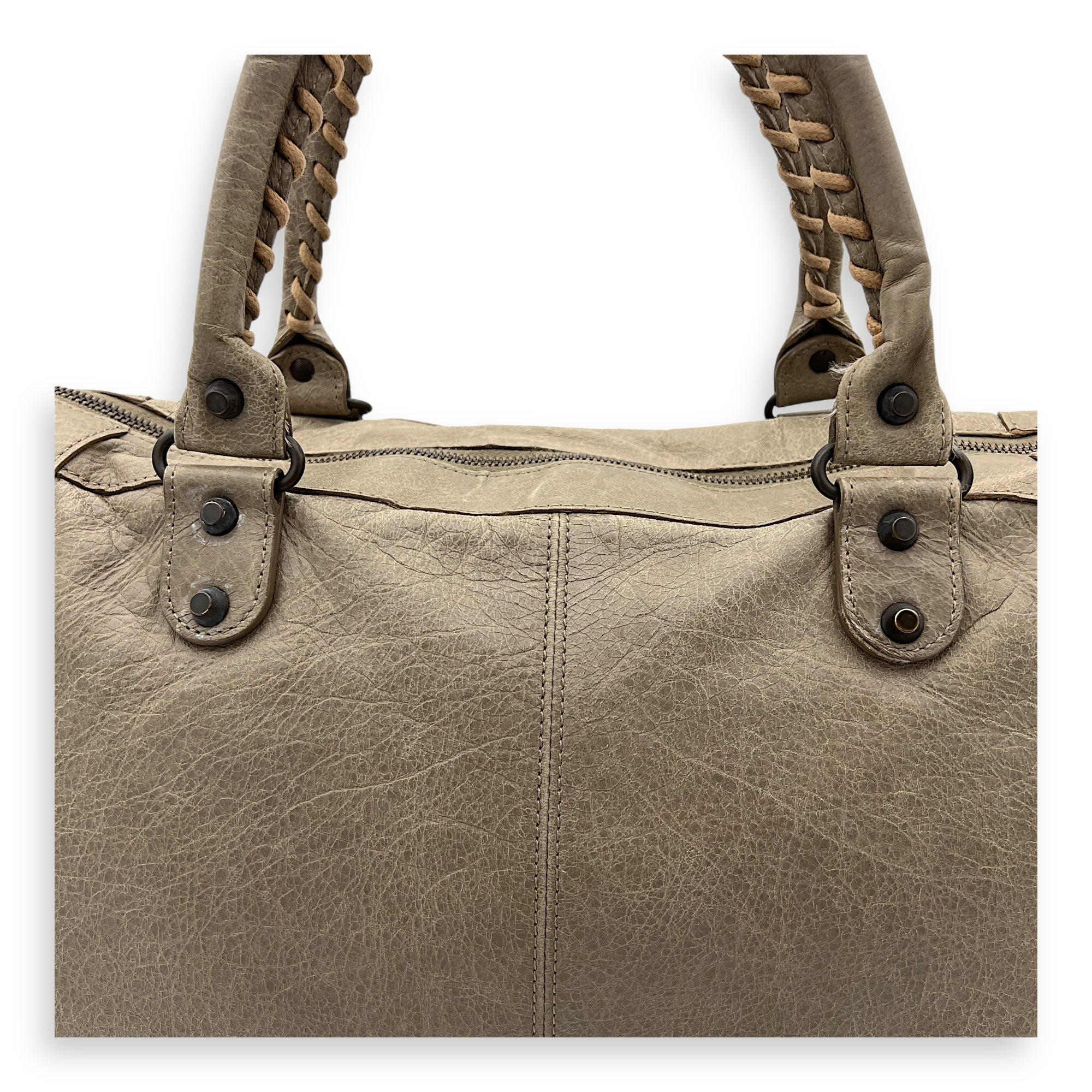 Work Top Handle Bag Brown in Distressed Leather, Gunmetal hardware