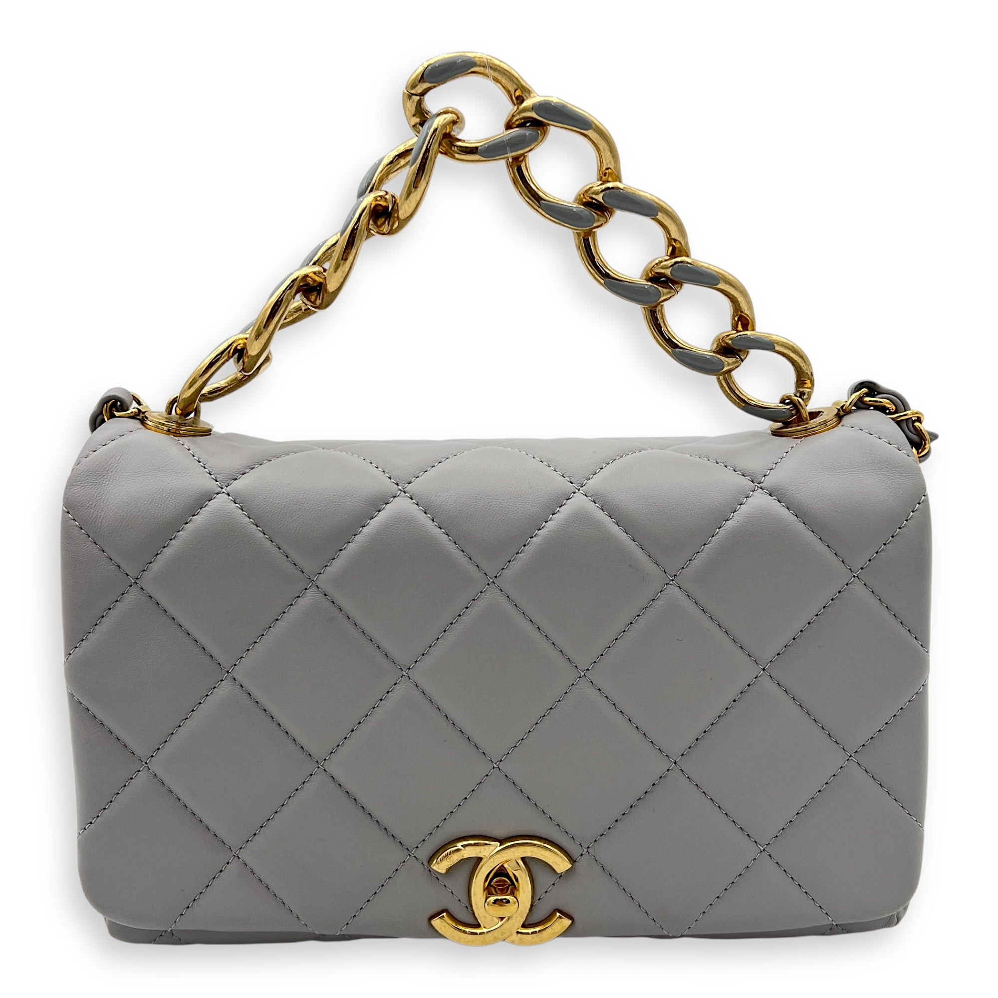 CC Crossbody Bag Grey in Lambskin, Gold hardware