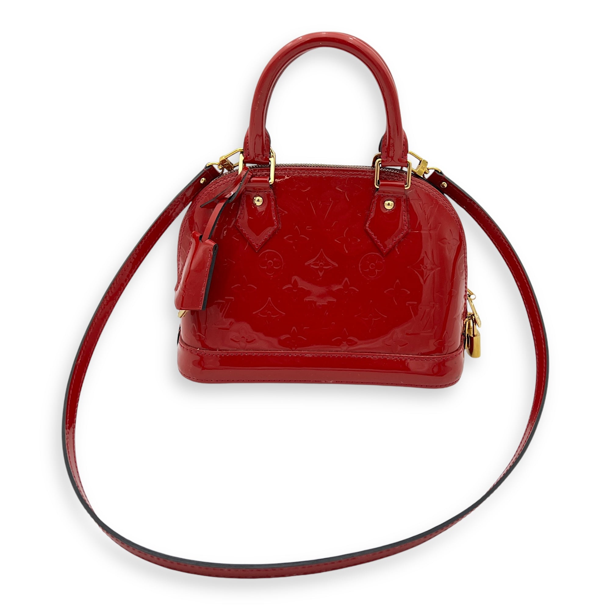 Louis Vuitton Alma BB Red Top Handle Bag in Vernis, Gold hardware_13