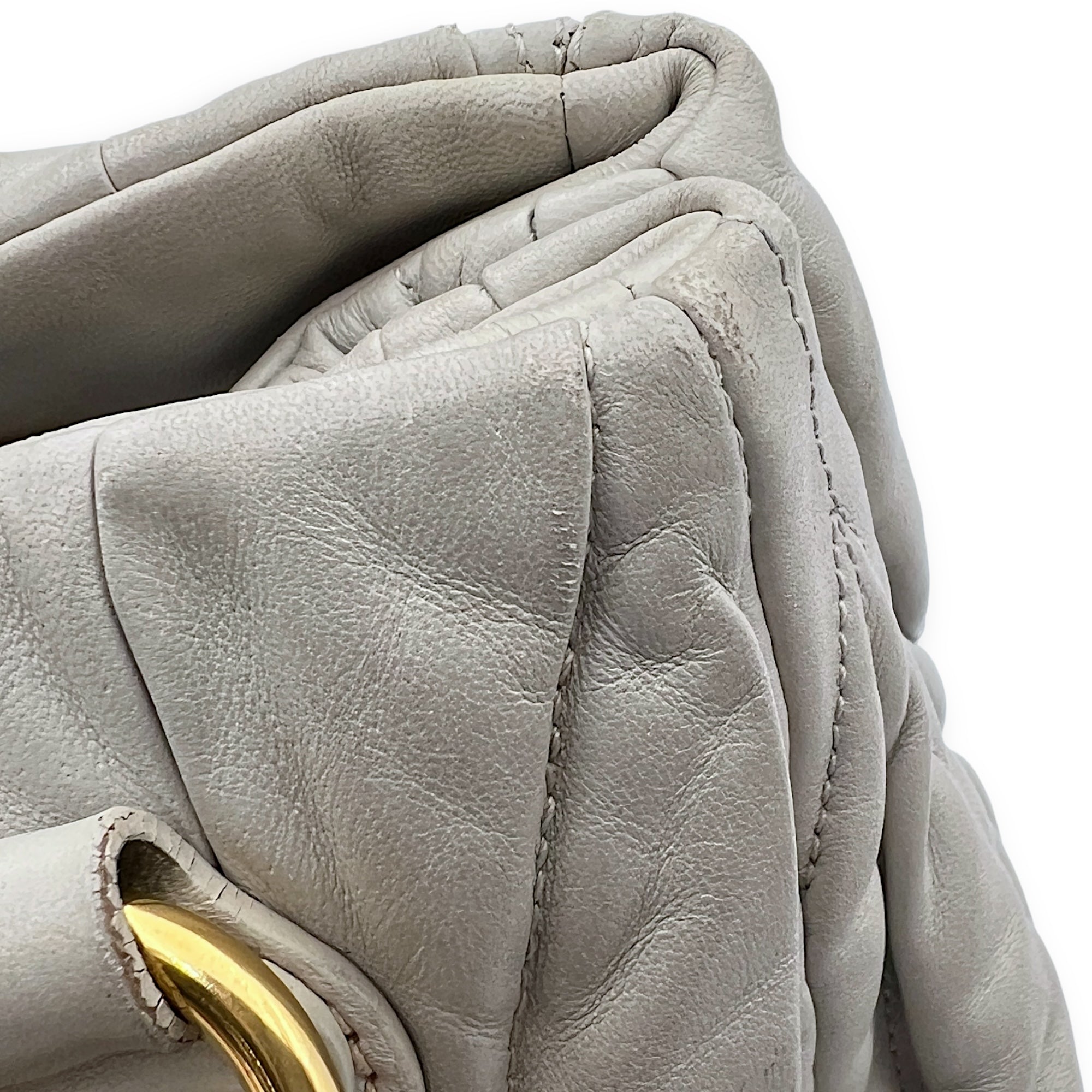 Miu Miu Matelassé Grey Top Handle Bag in Lambskin, Gold hardware_13