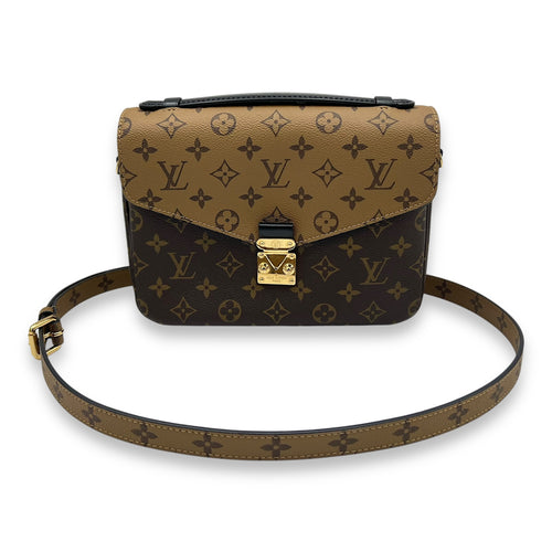 Louis Vuitton Pochette Metis Brown Crossbody Bag in Monogram Coated Canvas, Gold hardware_7