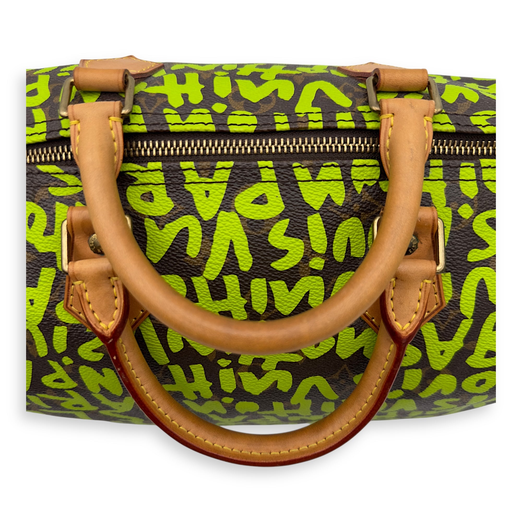 Louis Vuitton Stephen Sprouse Speedy 30 Green Top Handle Bag in Monogram Coated Canvas, Gold hardware_15