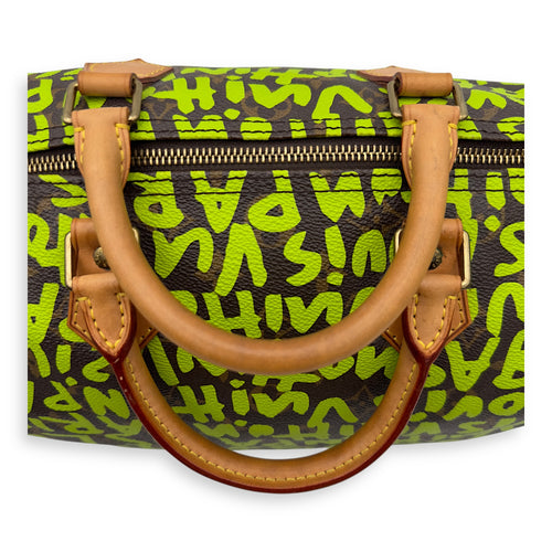 Louis Vuitton Stephen Sprouse Speedy 30 Green Top Handle Bag in Monogram Coated Canvas, Gold hardware_15