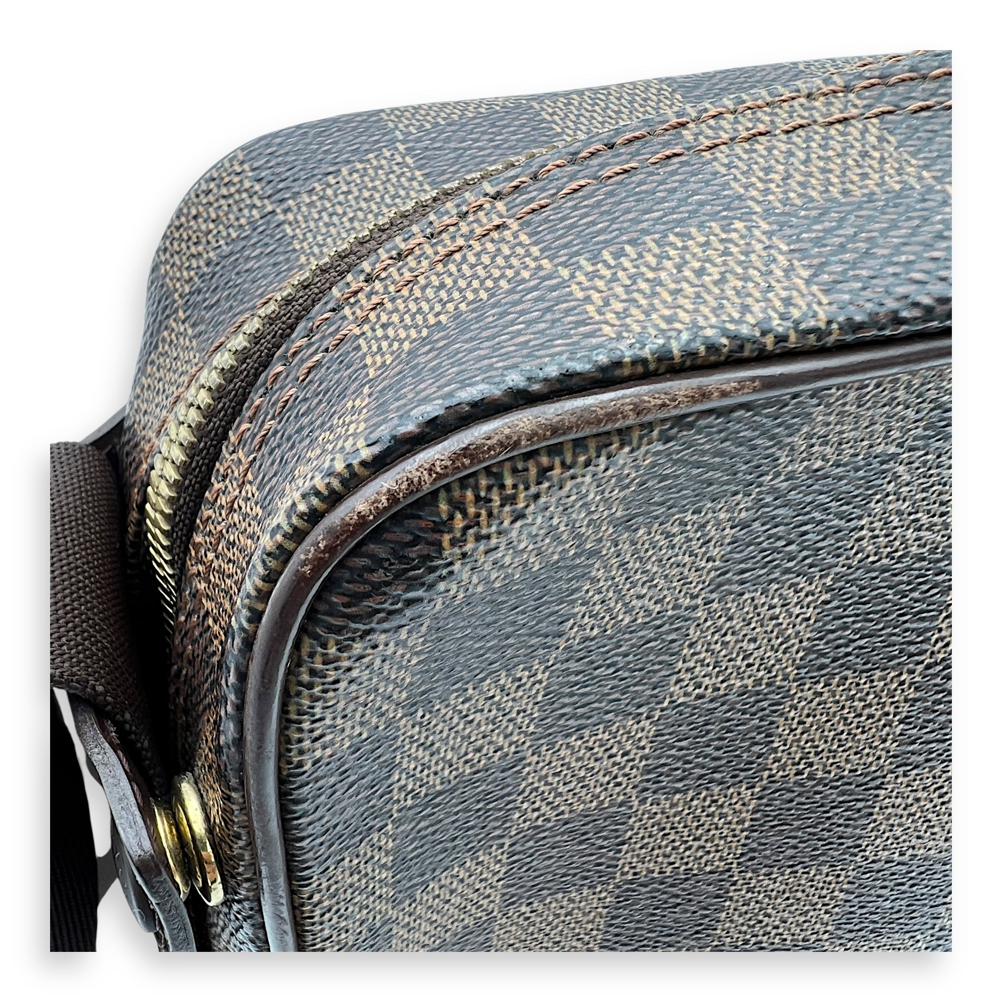 Louis Vuitton Olav Crossbody Bag PM Damier Ebene in Coated Canvas, Gold hardware_13