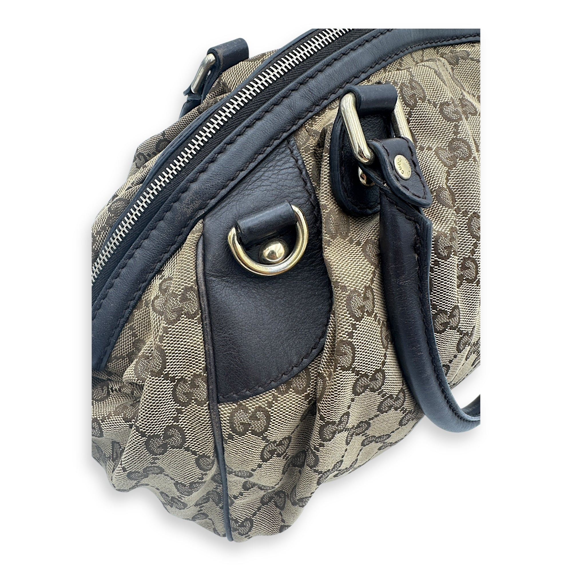 Gucci Sukey Top Handle Bag Brown in Canvas, Gold hardware_17