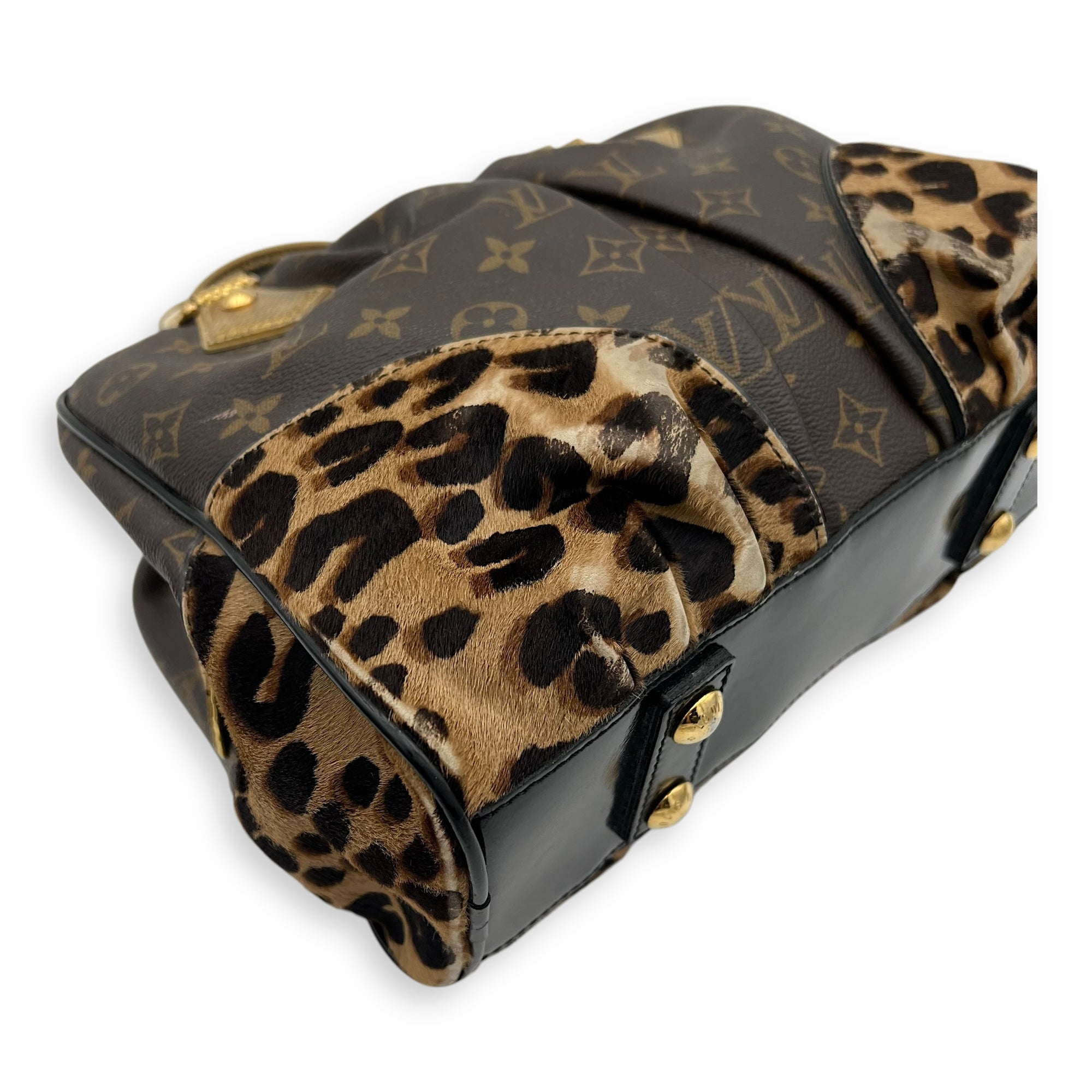 Louis Vuitton Leopard Top Handle Bag MM Gold in Canvas, Gold hardware_12