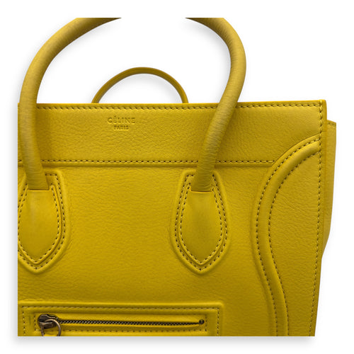 Celine Phantom Luggage Yellow Top Handle Bag in Calfskin, Gold hardware_13