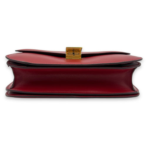 Celine Box Medium Red Shoulder Bag in Calfskin, Gold hardware_5