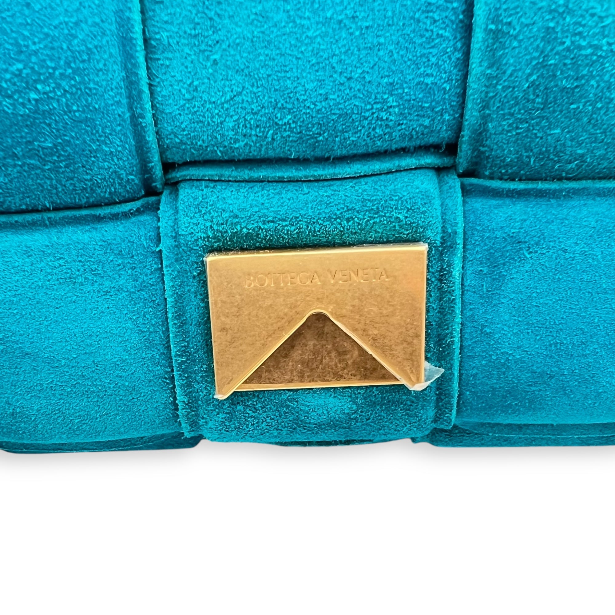 Bottega Veneta Cassette Crossbody Bag Blue in Suede Leather, Gold hardware_13