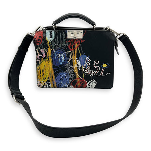 Fendi Noel Fielding Peekaboo Top Handle Bag Mini Black in Calfskin, Silver hardware_13