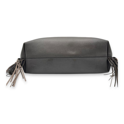 Saint Laurent East West Shopping Fringe Tote Bag Grey in Calfskin, Silver hardware_5