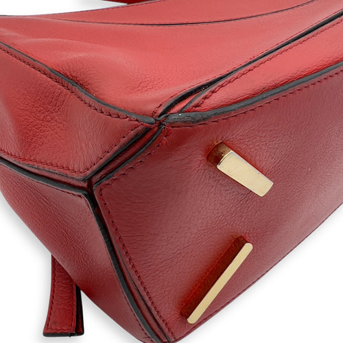 Loewe Puzzle Small Red Top Handle Bag in Calfskin, Gold hardware_13