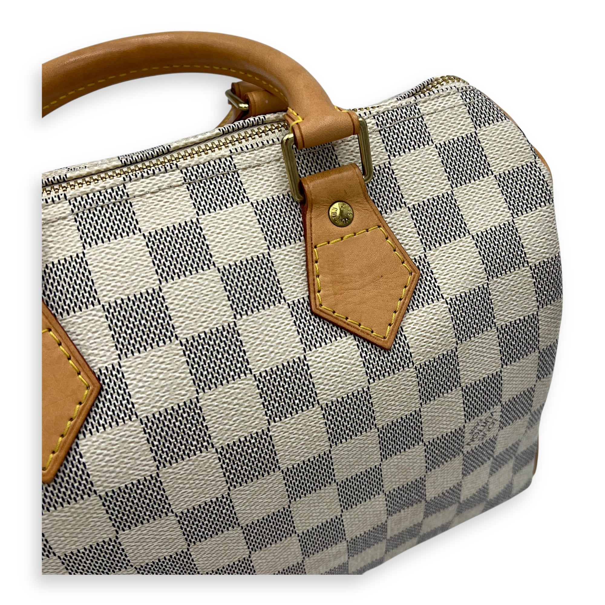 Louis Vuitton Speedy 25 Damier Azur Top Handle Bag in Coated Canvas, Gold hardware_11