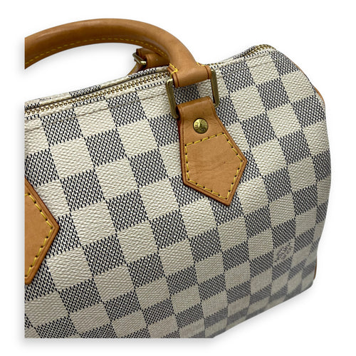 Louis Vuitton Speedy 25 Damier Azur Top Handle Bag in Coated Canvas, Gold hardware_11