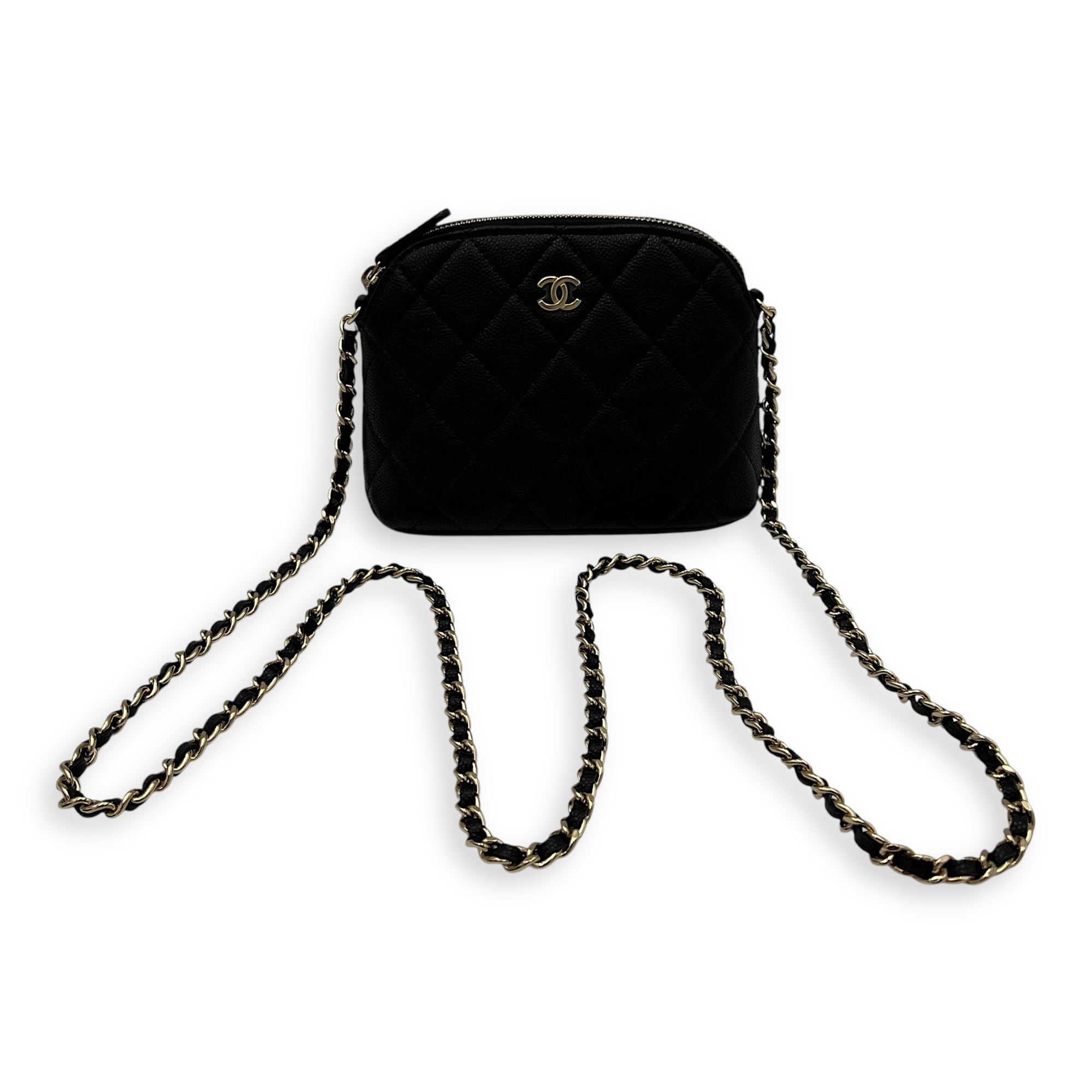 Chanel 24S Quilted Crossbody Bag Mini Black in Caviar Leather, Gold hardware_9