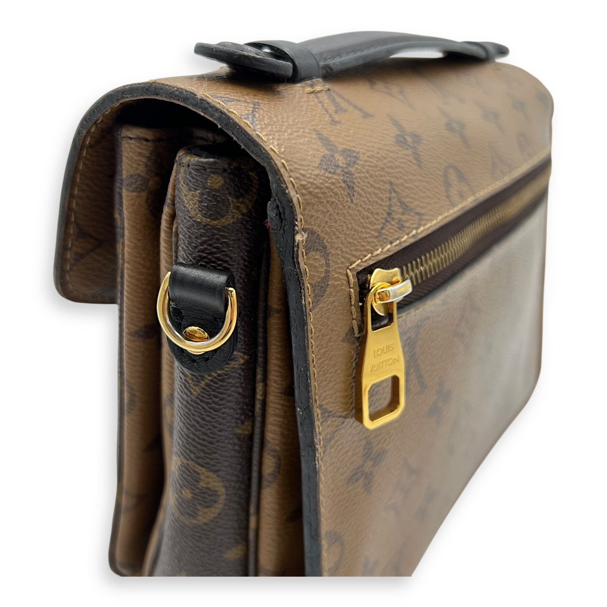 Louis Vuitton Pochette Metis Brown Top Handle Bag in Monogram Coated Canvas, Gold hardware_15