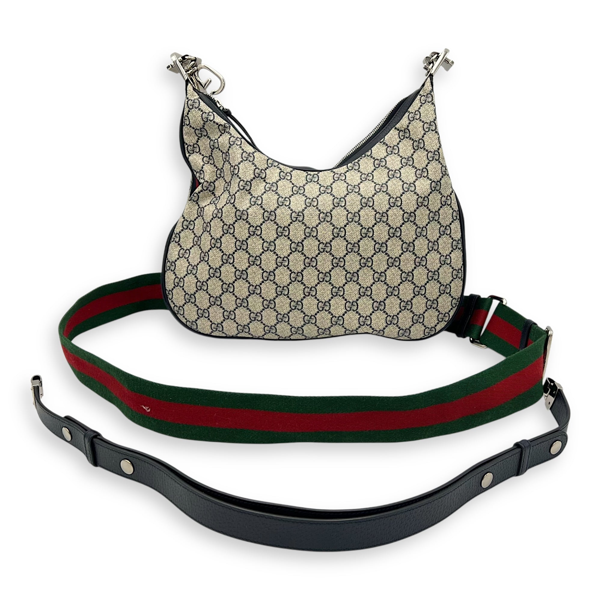 Gucci Attache Shoulder Bag Blue in Coated Canvas, Silver hardware_13