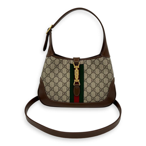 Gucci Jackie 1961 Shoulder Bag Brown in Coated Canvas, Gold hardware_13