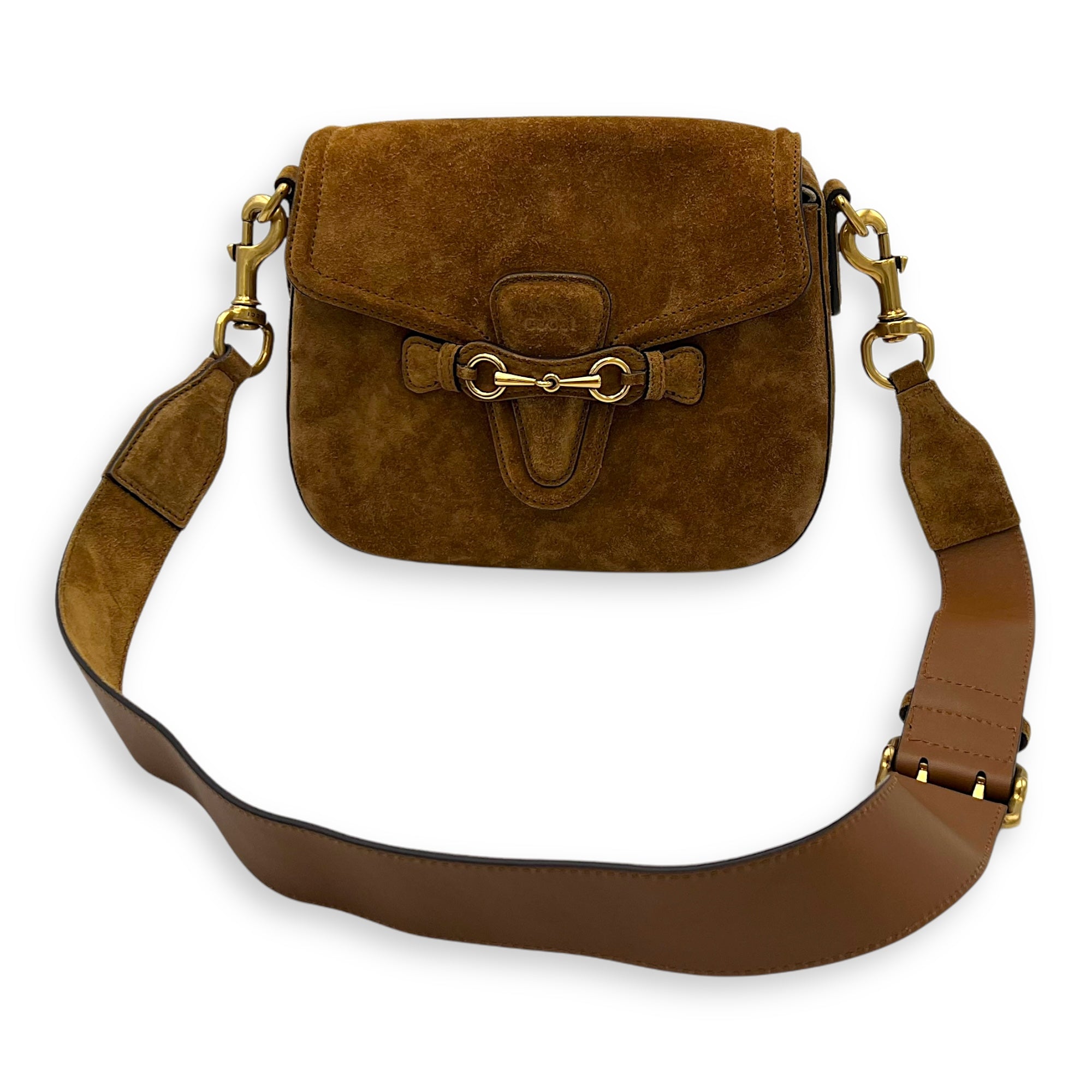 Gucci Lady Web Brown Shoulder Bag in Suede Leather, Gold hardware_13