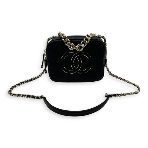 Chanel CC Camera Studded Black Shoulder Bag in Lambskin, Gold hardware_13