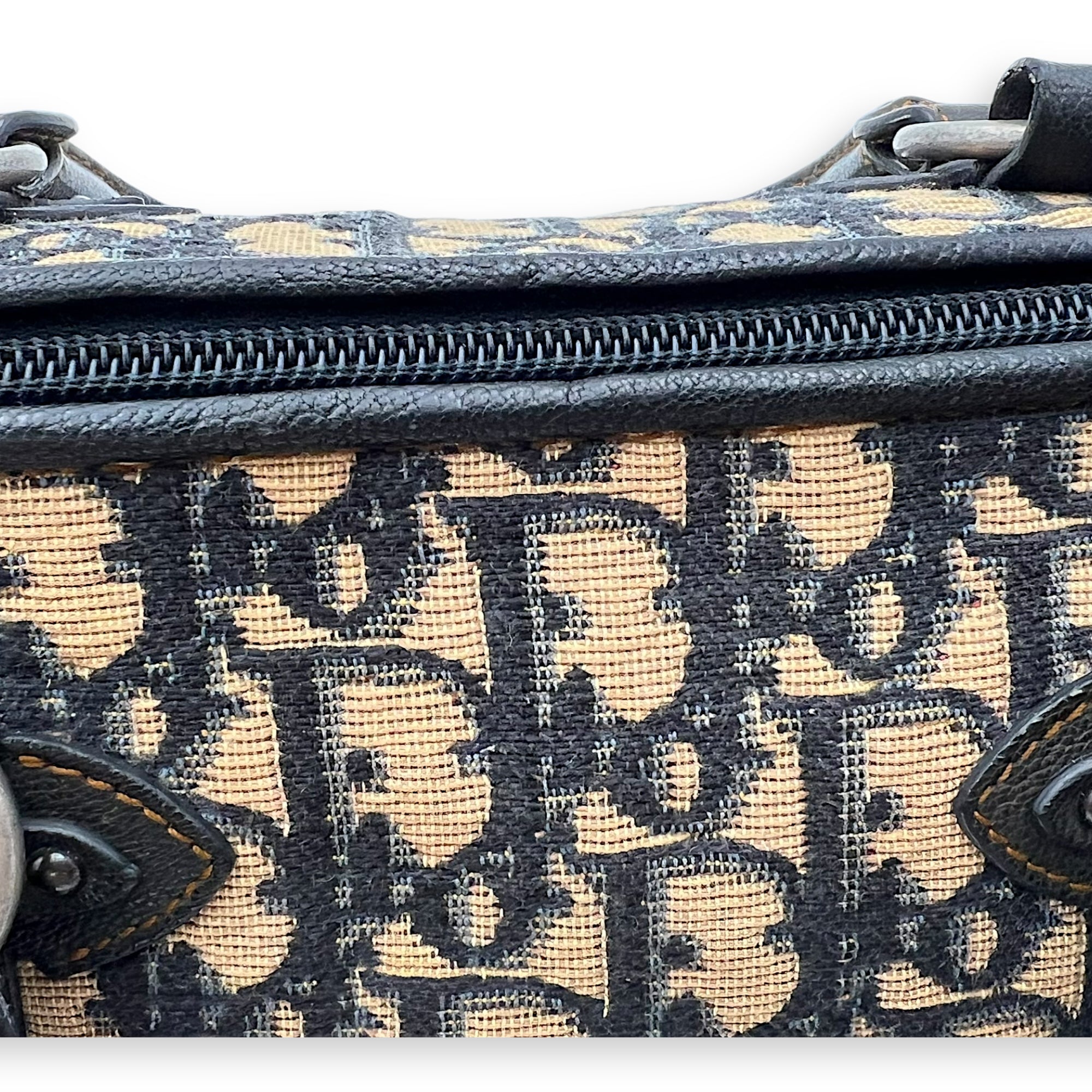 Christian Dior Trotteur Top Handle Bag Blue in Jacquard, Ruthenium hardware_13