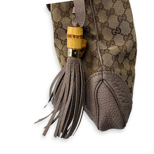 Gucci Jackie 1961 Shoulder Bag Brown in Canvas, Gold hardware_13