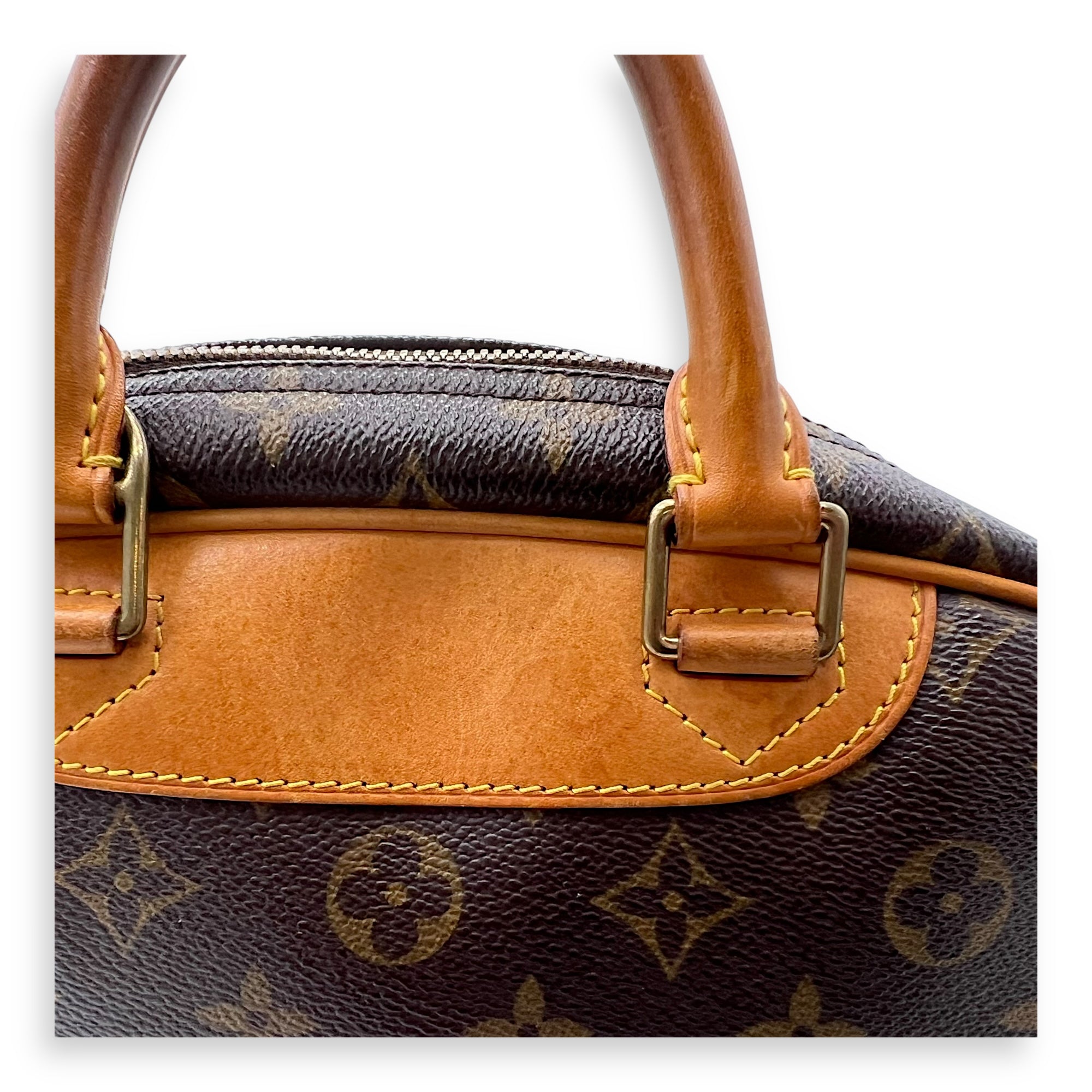 Louis Vuitton Trouville PM Brown Top Handle Bag in Monogram Coated Canvas, Gold hardware_13