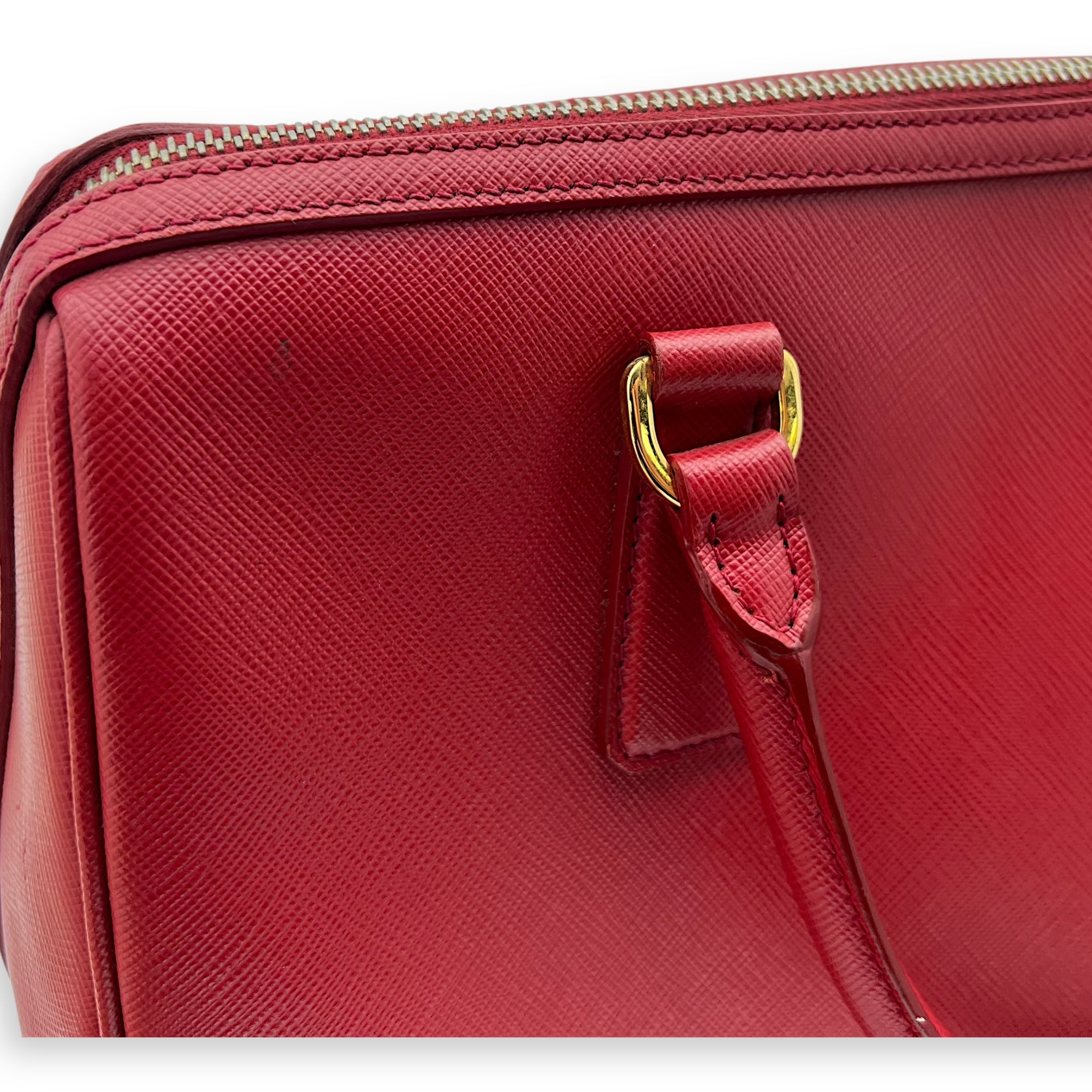 Prada Logo Top Handle Bag Red in Saffiano Leather, Gold hardware_13