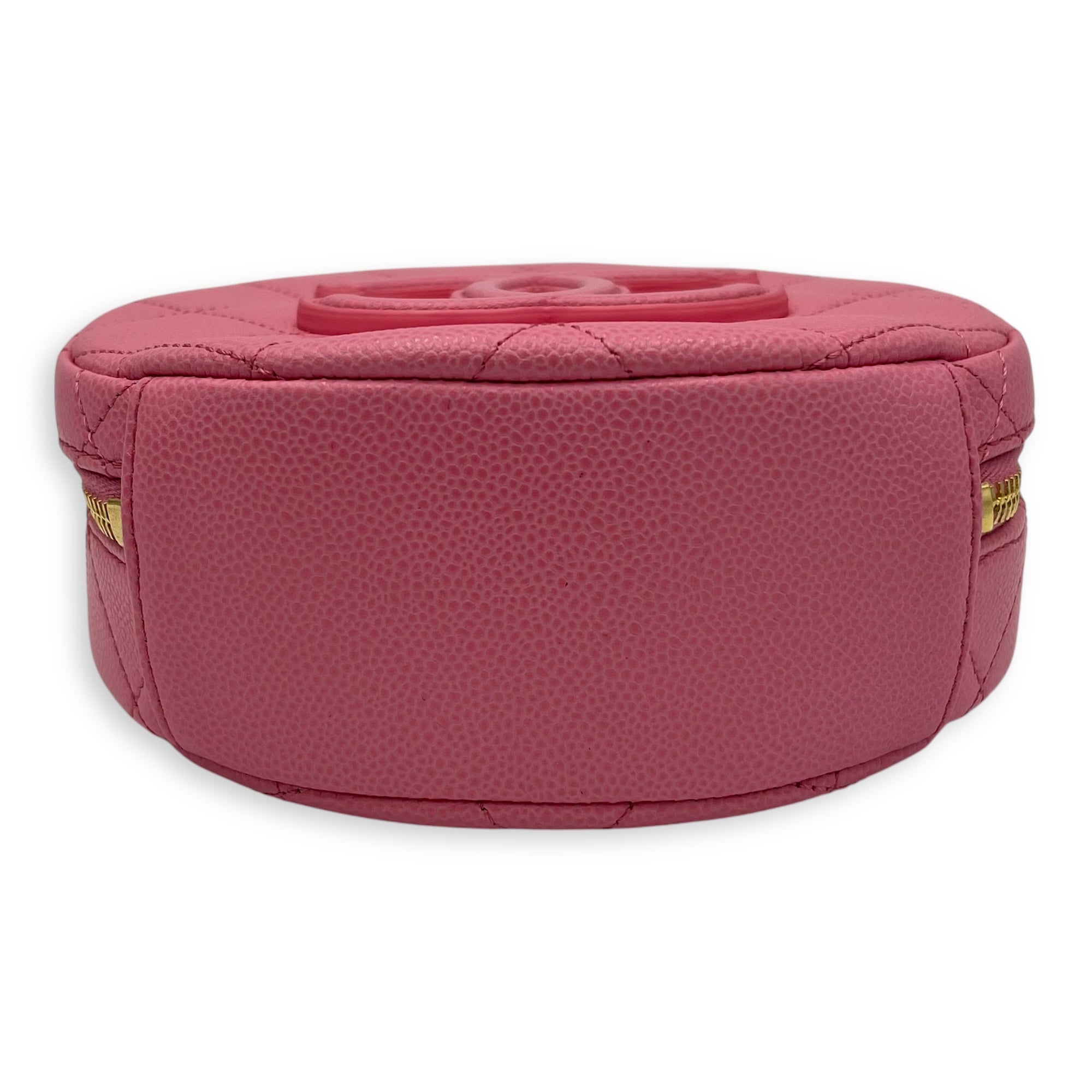 Chanel Round Crossbody Bag Pink in Caviar Leather, Gold hardware_5