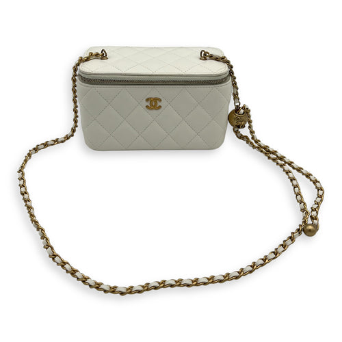 Chanel Vanity pearl crush Crossbody Bag White in Calfskin, Gold hardware_13