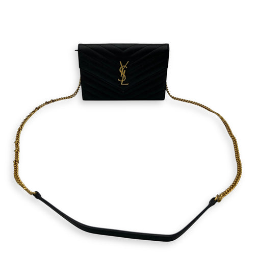 Saint Laurent Cassandre Wallet On Chain Black in Calfskin, Gold hardware_11