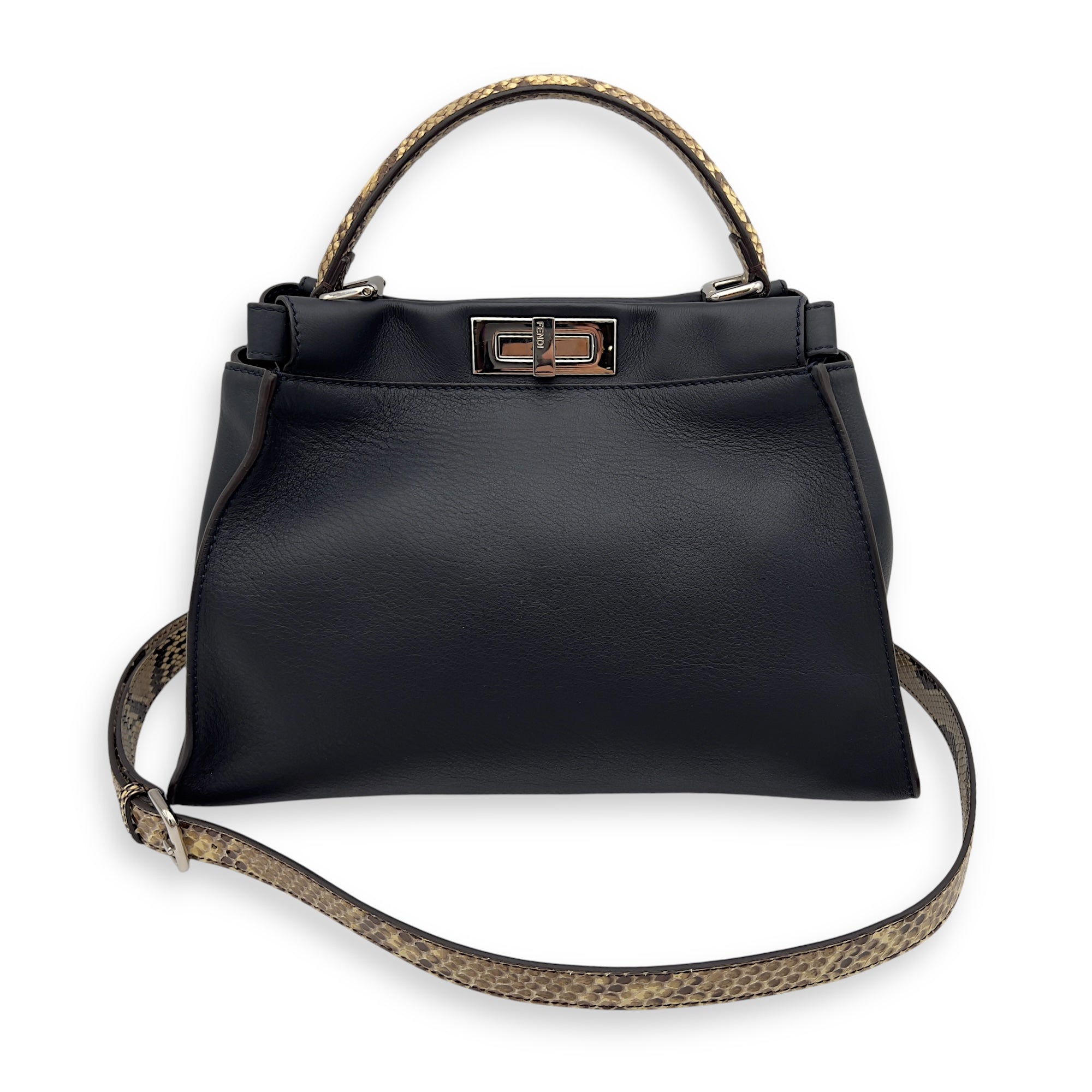 Fendi Peekaboo Top Handle Bag Blue in Calfskin, Silver hardware_9