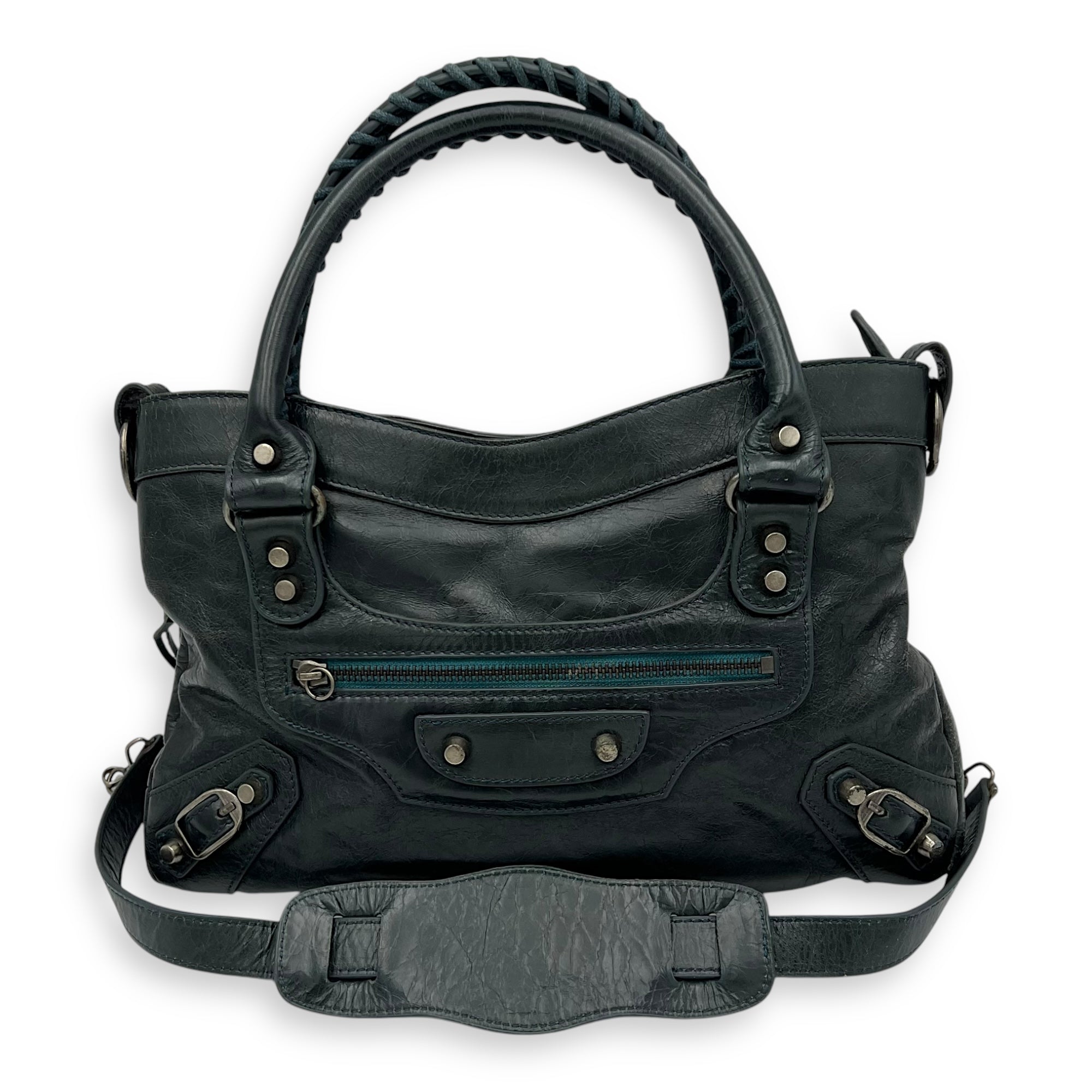 Balenciaga First Green Top Handle Bag in Calfskin, Silver hardware