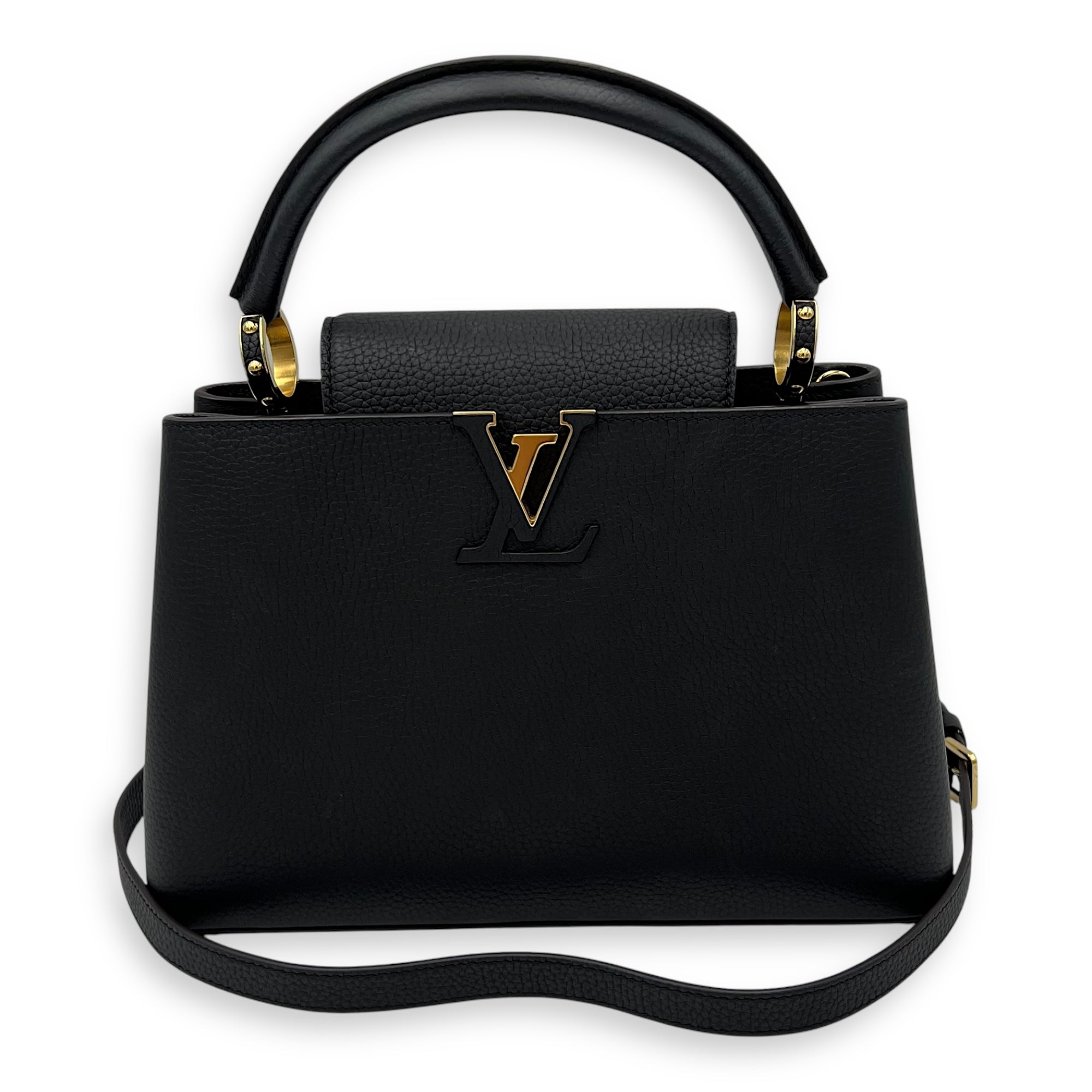 Louis Vuitton Capucines Top Handle Bag MM Black in Taurillon Leather, Gold hardware_10