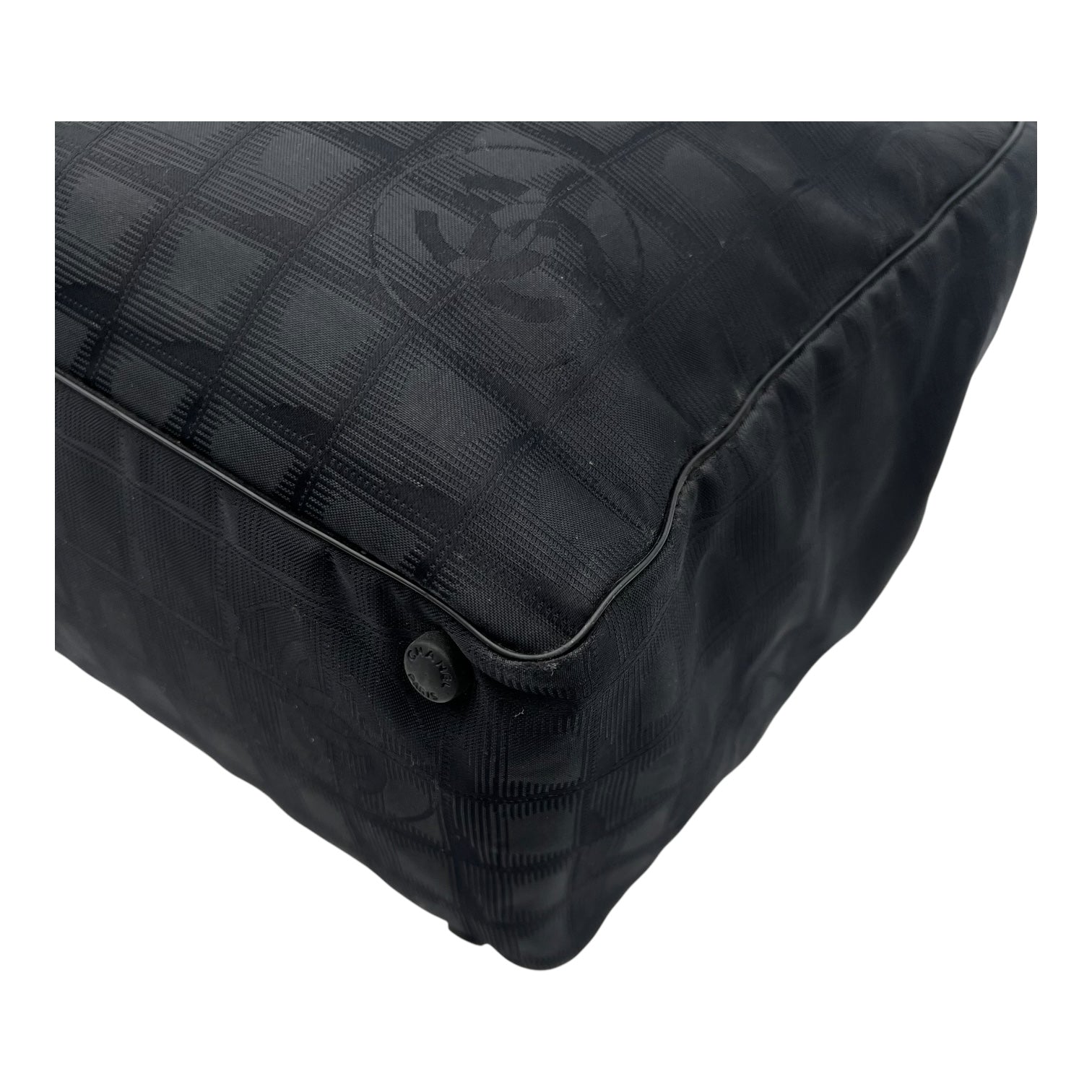 Chanel Travel Line Tote Bag Black in Canvas, Silver hardware_12