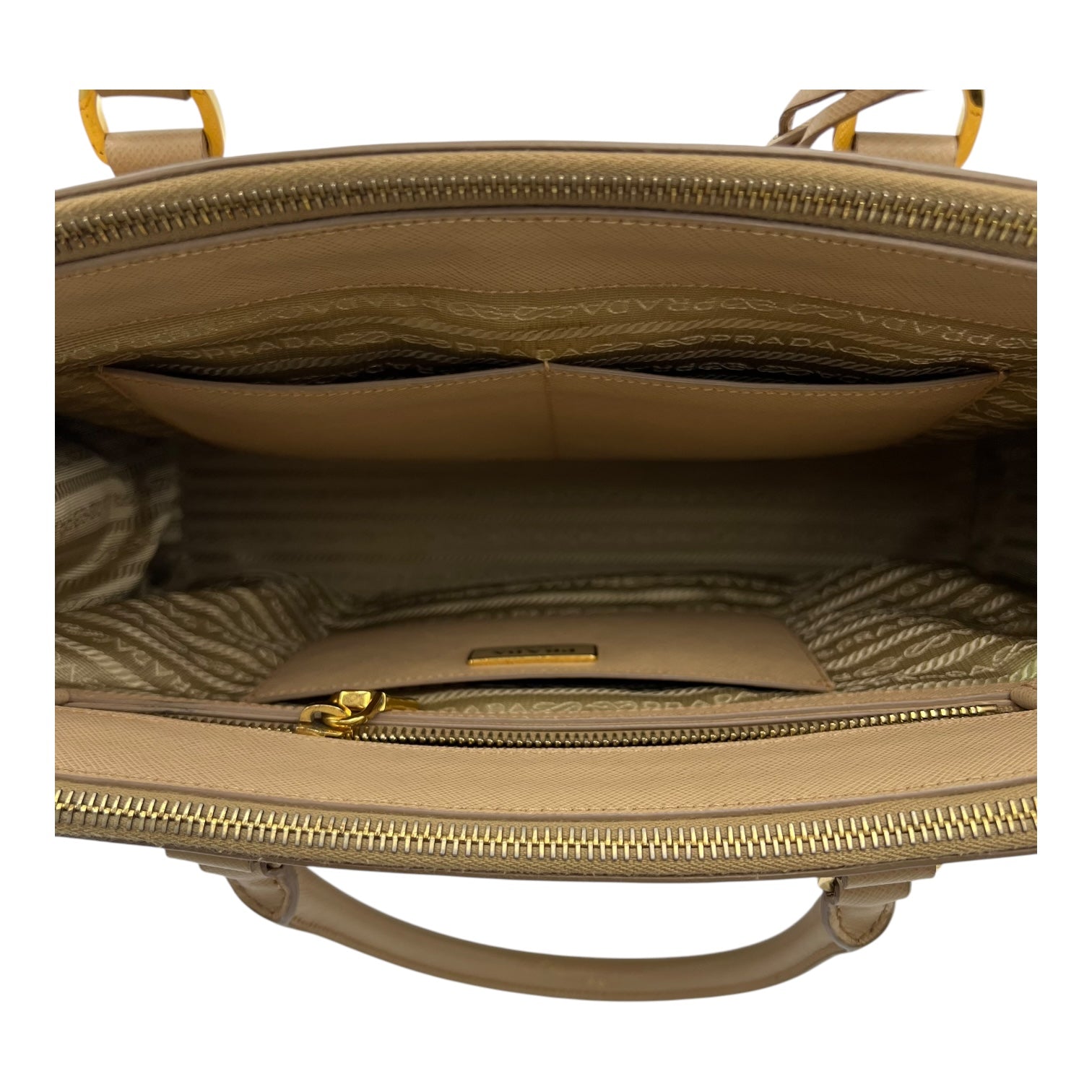 Prada Galleria Top Handle Bag Beige in Saffiano Leather, Gold hardware_6