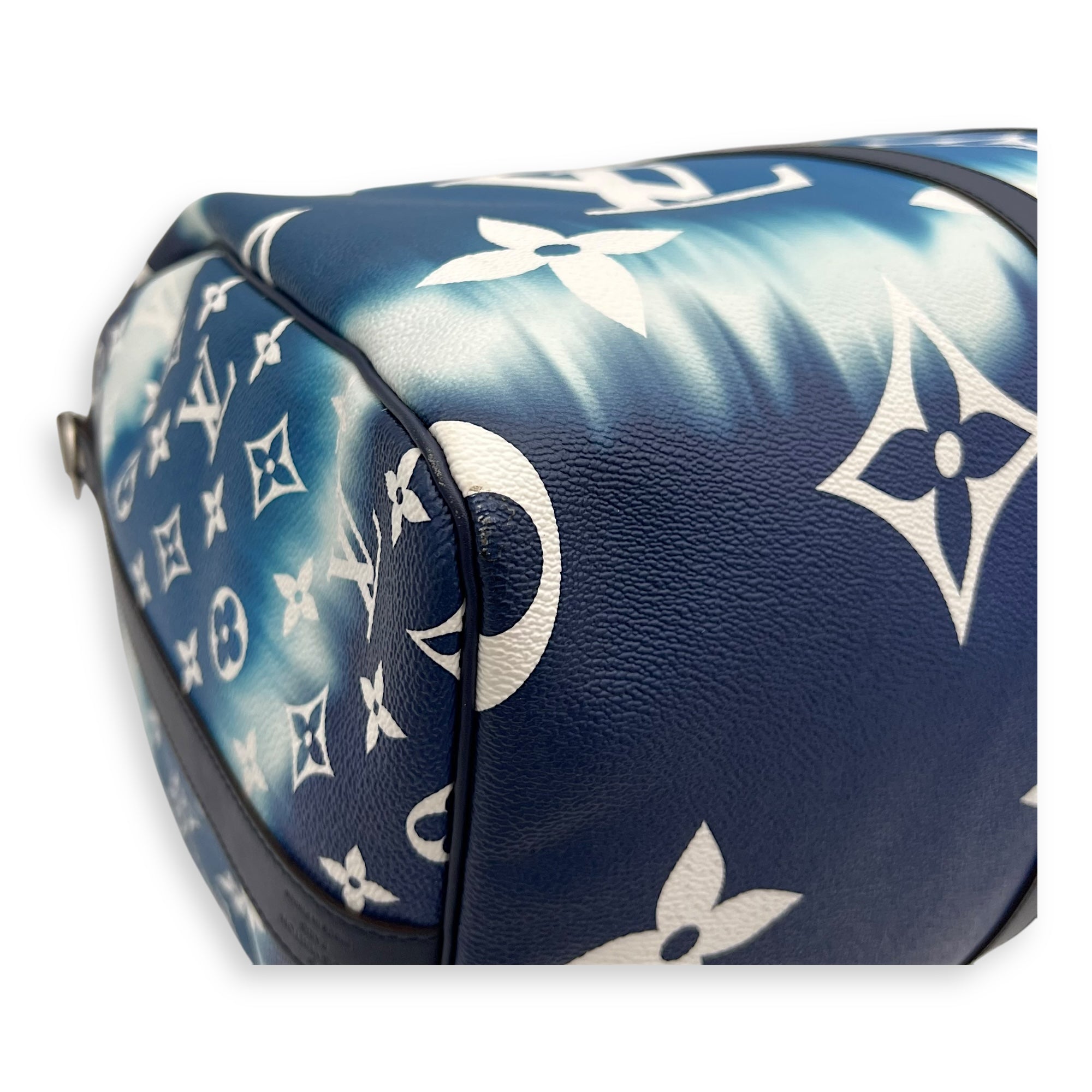 Louis Vuitton Keepall Top Handle Bag 50 Blue in Coated Canvas, Silver hardware_9