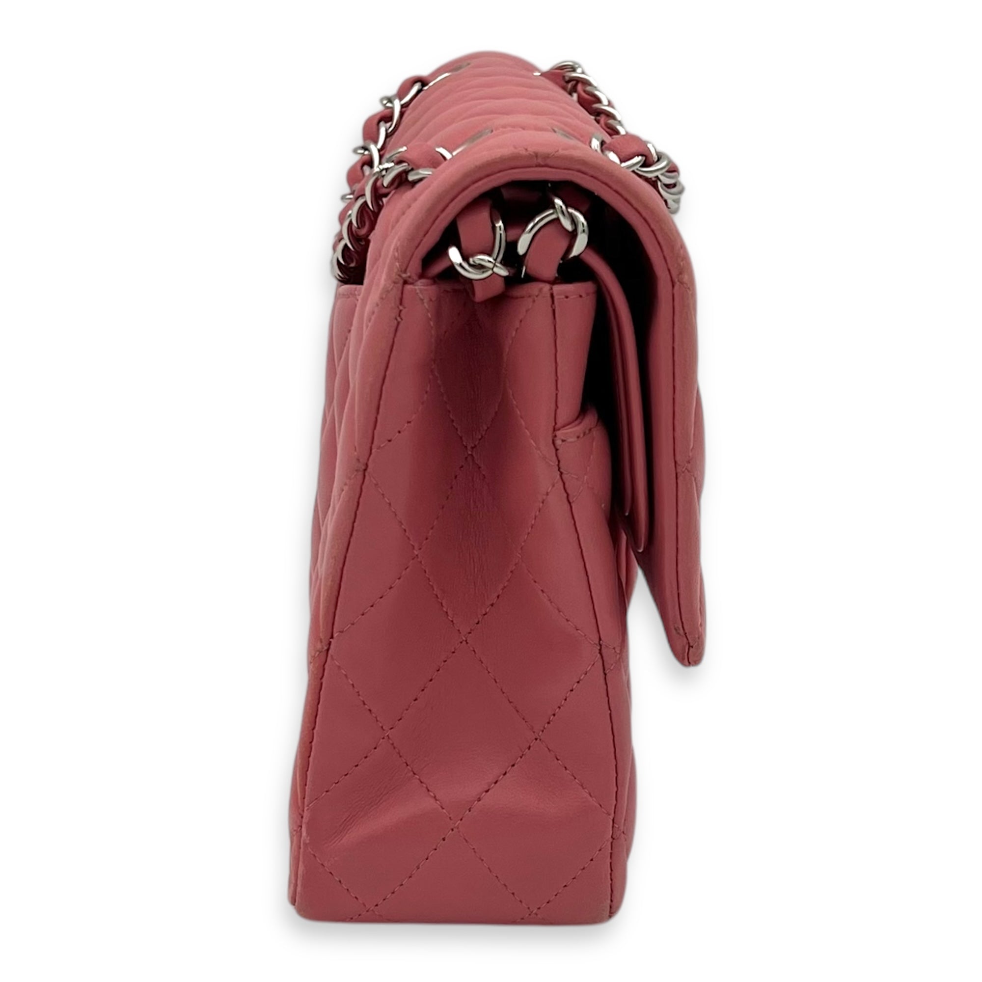 Chanel Classic Medium Pink Shoulder Bag in Lambskin, Silver hardware_3