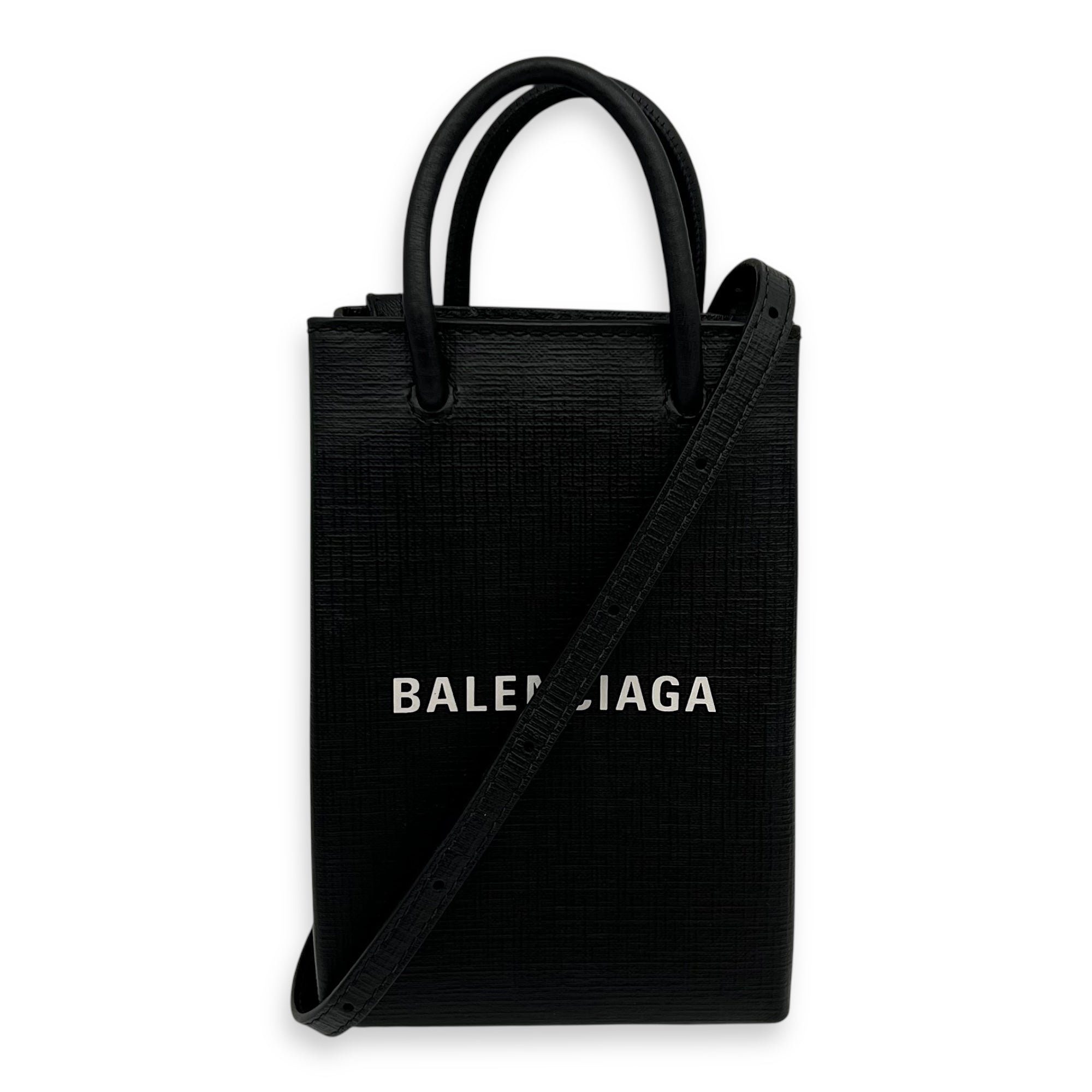 Balenciaga Shopping Tote Bag Black in Calfskin, Silver hardware_8