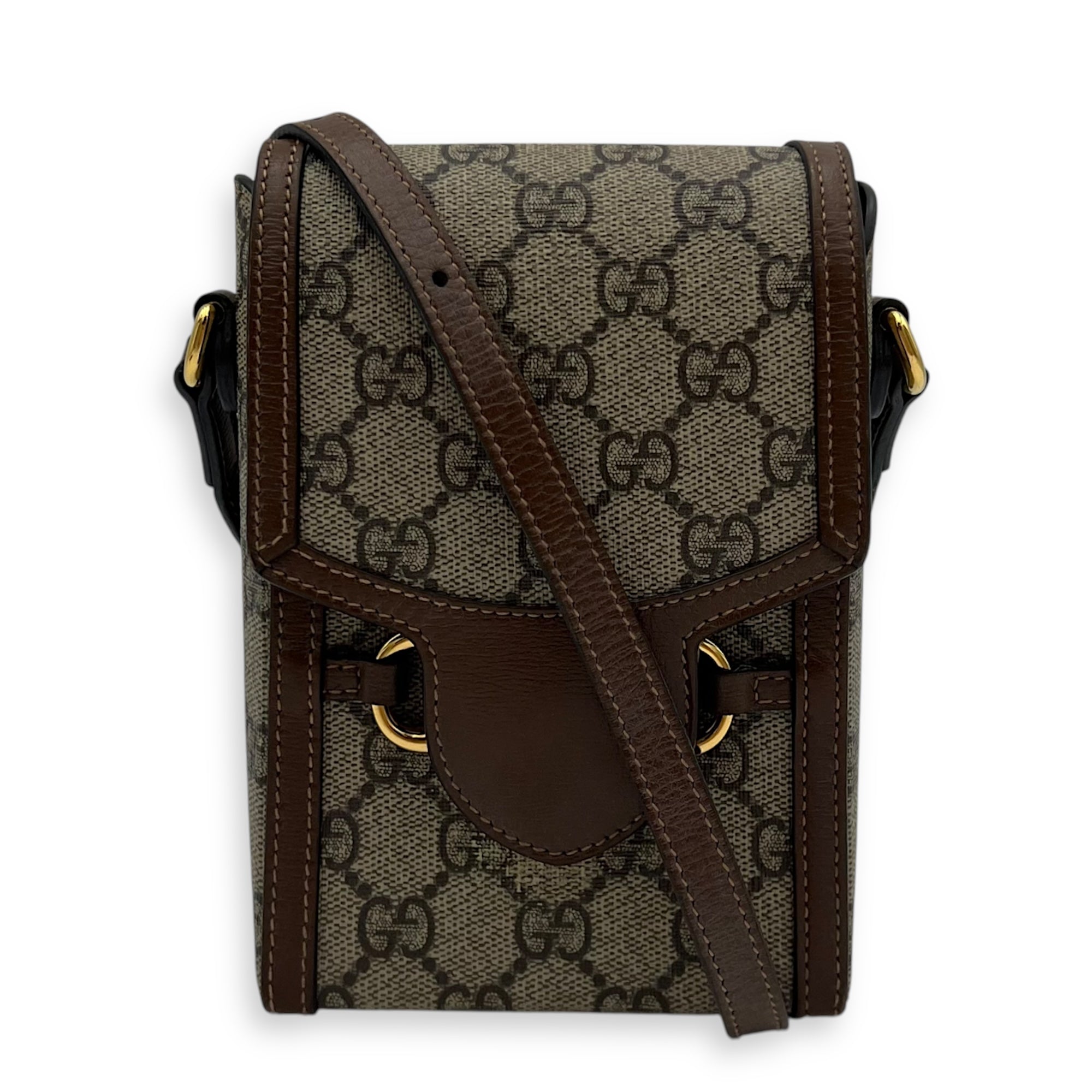 Gucci Horsebit 1955 Shoulder Bag Brown in Monogram Coated Canvas, Gold hardware_12